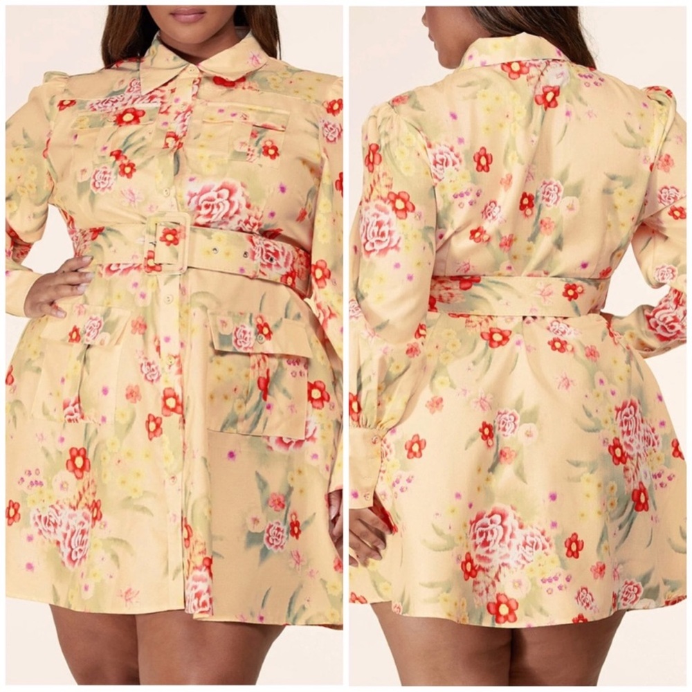 L'ATISTE Multicolored Long Sleeve Puff Shirt Dress